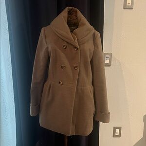 New York & Company Brown Double-Breasted Pea Coat